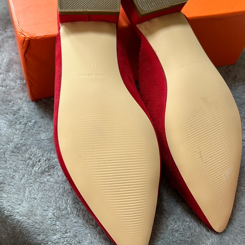Annie Red Suede Pointed Buckle Mules - Picture 3 of 4